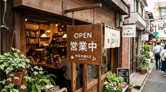 日本語看板 '営業中'