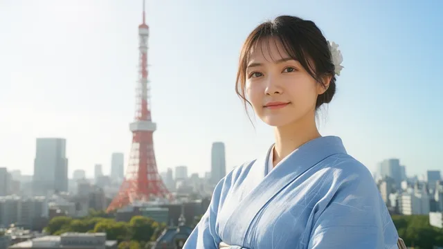 日本女性と東京タワー