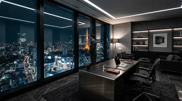 高層ビルオフィスの夜景