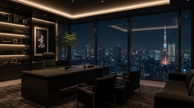 高層ビルオフィスの夜景