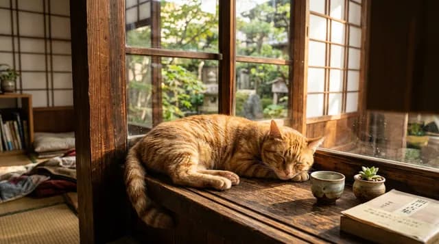 窓辺の茶トラ猫