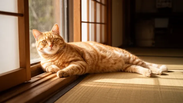 窓辺の茶トラ猫