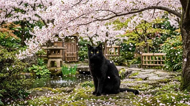 桜の下の黒猫