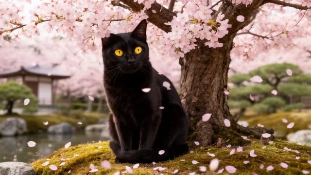 桜の下の黒猫