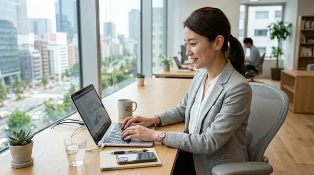 オフィスでPC作業の女性ビジネスパーソン