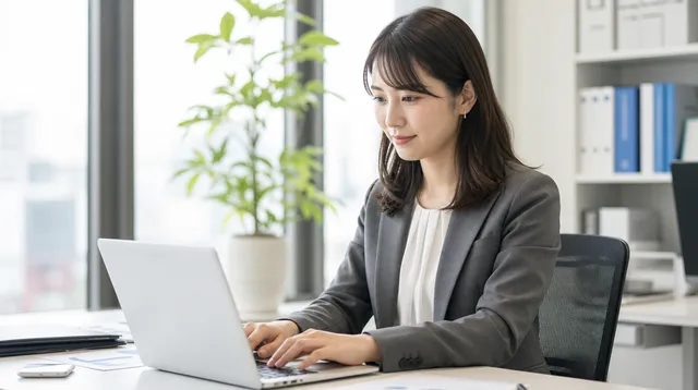 オフィスでPC作業の女性ビジネスパーソン