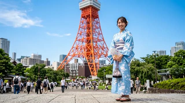 日本女性と東京タワー