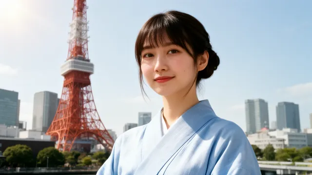 日本女性と東京タワー