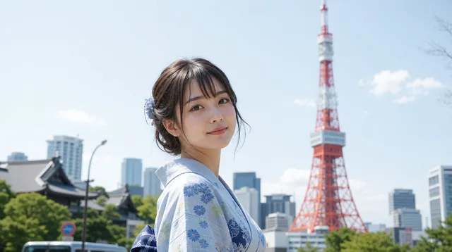 日本女性と東京タワー