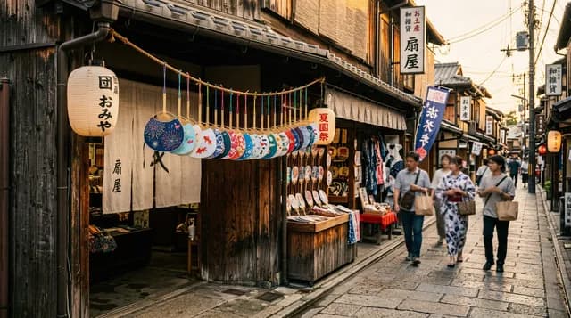 うちわが並ぶ商店街