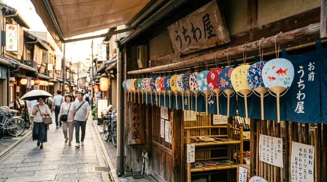 うちわが並ぶ商店街